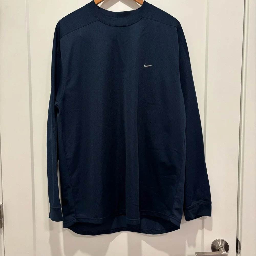 Vintage Nike‎ Long Sleeve Crew Neck Pullover Shirt Navy Blue Men's LG 56323